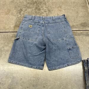 vintage lee relaxed baggy fit faded blue carpenter jean shorts jorts size 36